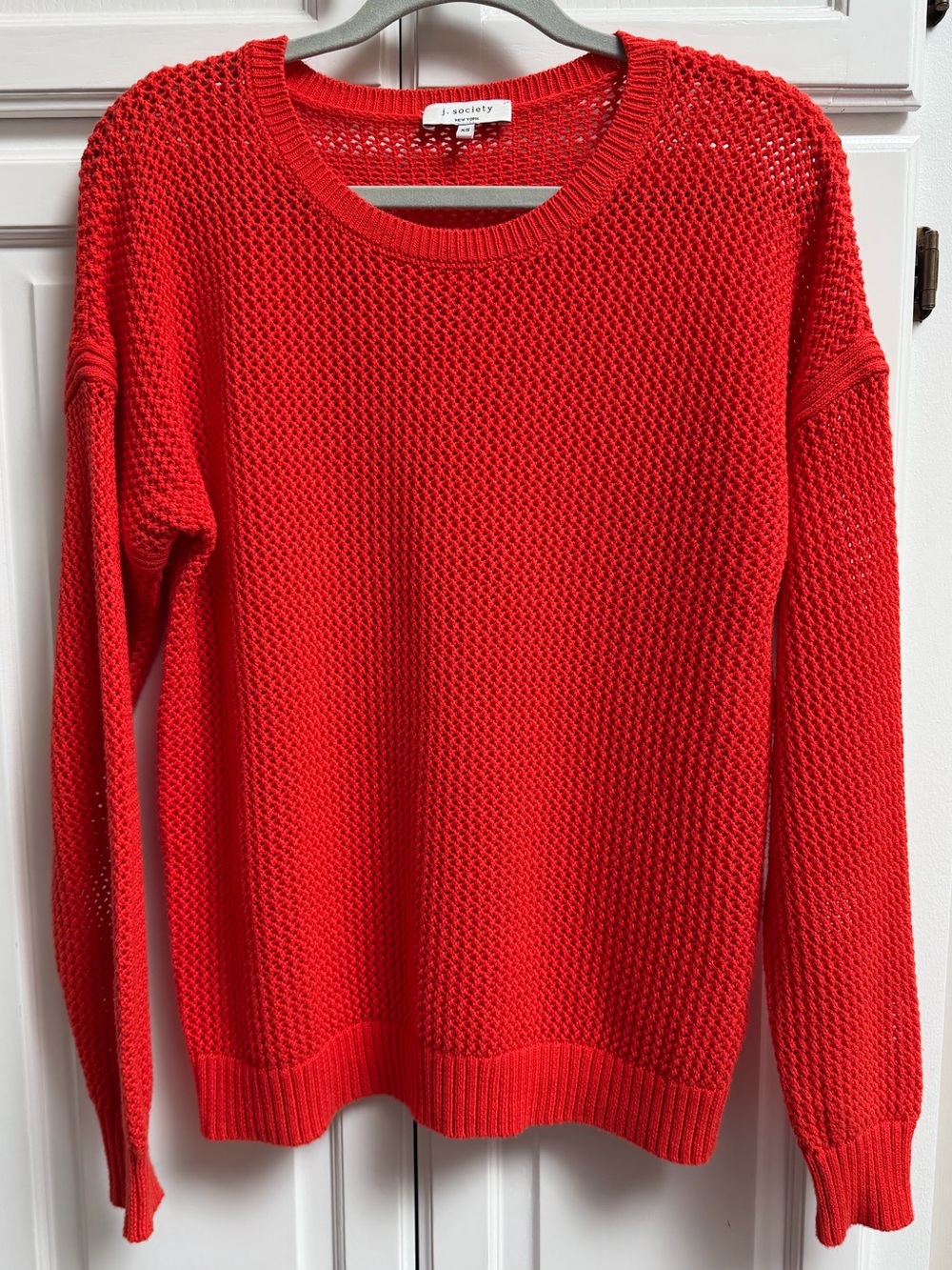 J. Society Open Knit 100% Cotton Crewneck Sweater in Red Orange Size XS